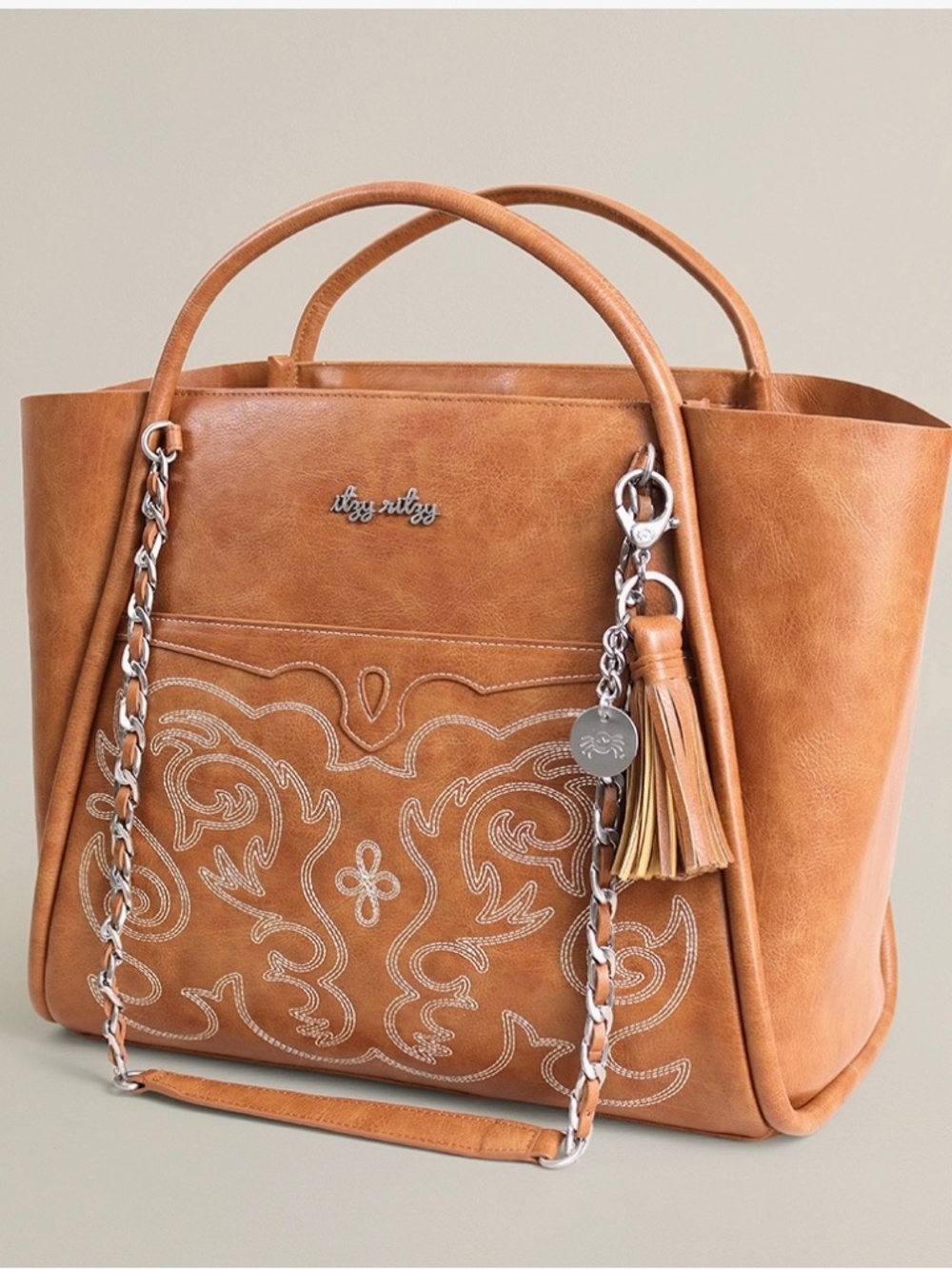 Itzy Ritzy Nash Saddle Boss Tote Western Vegan Leather Tote